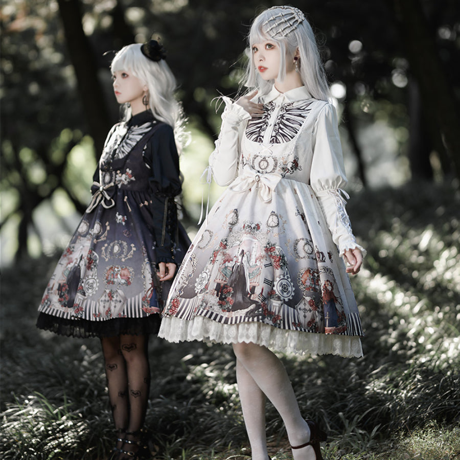 Vintage Gothic Lolita Jumper Skirt and Long-sleeved Shirt