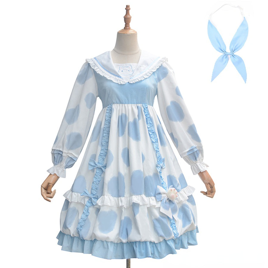 Sweet Cow and Cat Paw Lolita Long Sleeve Dress