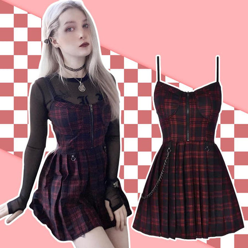 Gothic Grunge Spaghetti Strap Plaid Mini Dress Mp005895 Dress