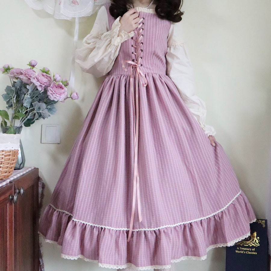 Autumn Vintage Stripe Lolita Long-sleeved Dress