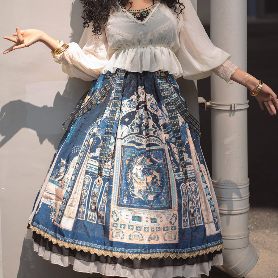 Egypt Style Gorgeous Side Opening Lolita Printed Skirt