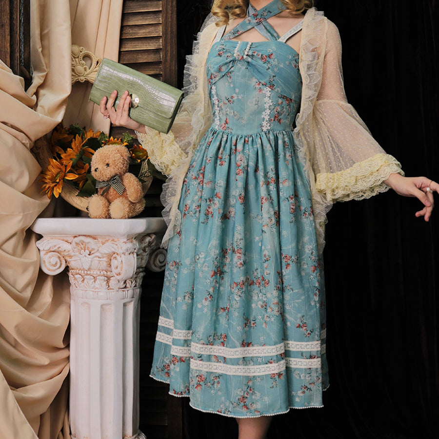 Vintage and Elegant Lolita Printed Neck Dress