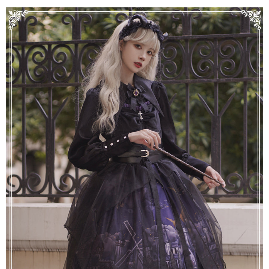 Halloween Gothic Vintage High Waist Jumper Skirt Sets