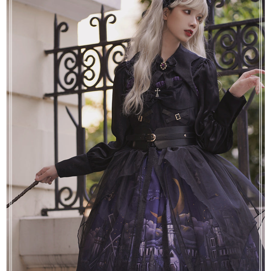 Halloween Gothic Vintage High Waist Jumper Skirt Sets