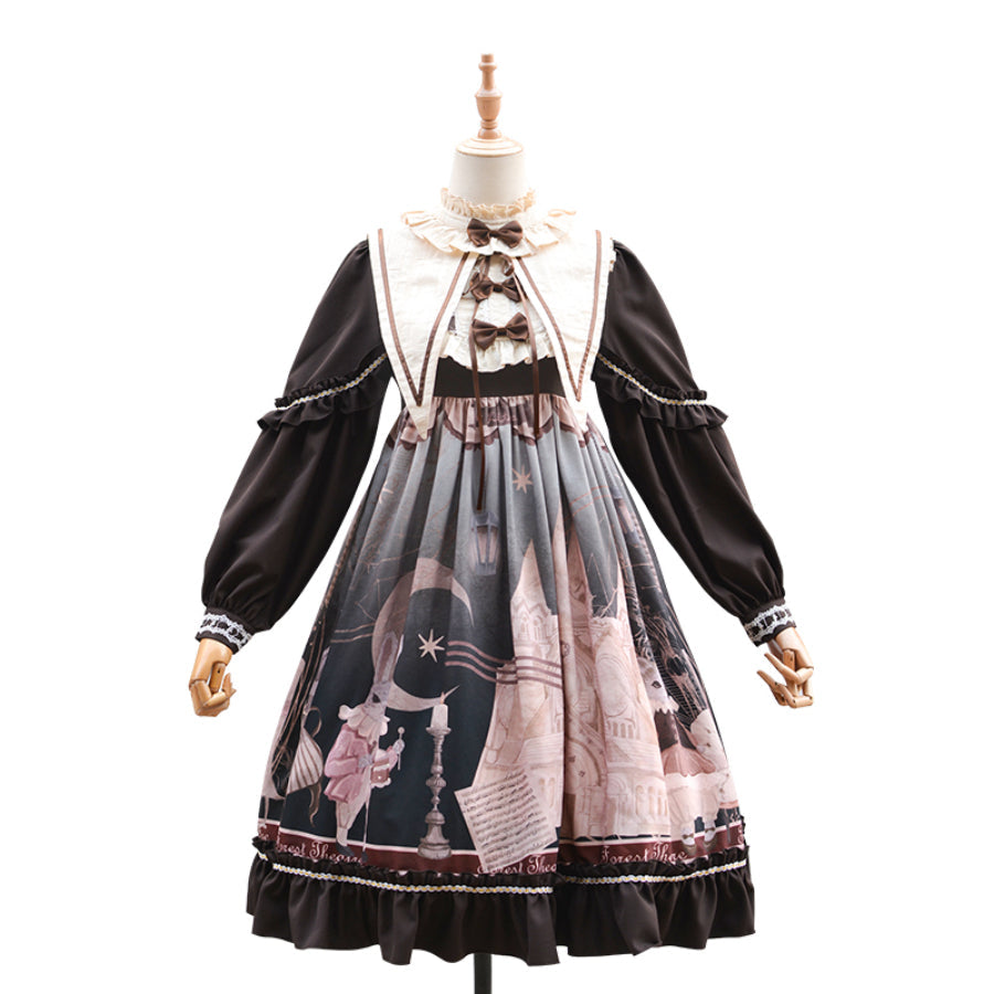 Daily Lovely Printed Slim Lolita Long Sleeve Dress