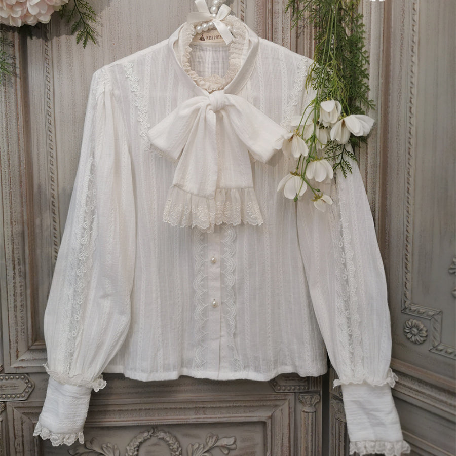 Elegant and Vintage Hollowed-out Long Sleeve Lolita Lace Shirt