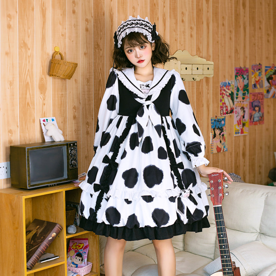 Sweet Cow and Cat Paw Lolita Long Sleeve Dress