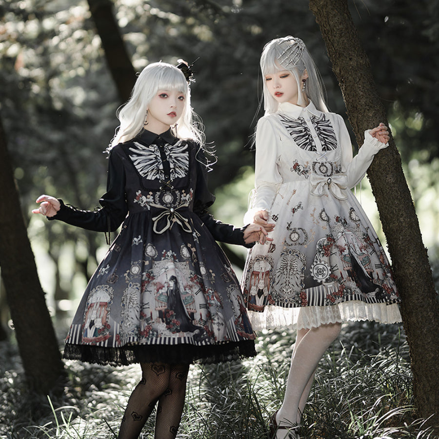 Vintage Gothic Lolita Jumper Skirt and Long-sleeved Shirt