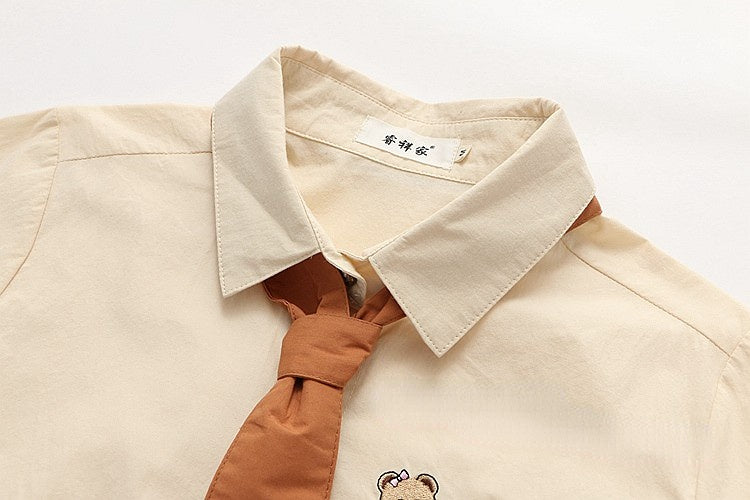 College Style Cute Cartoon Bear Tie Shirt