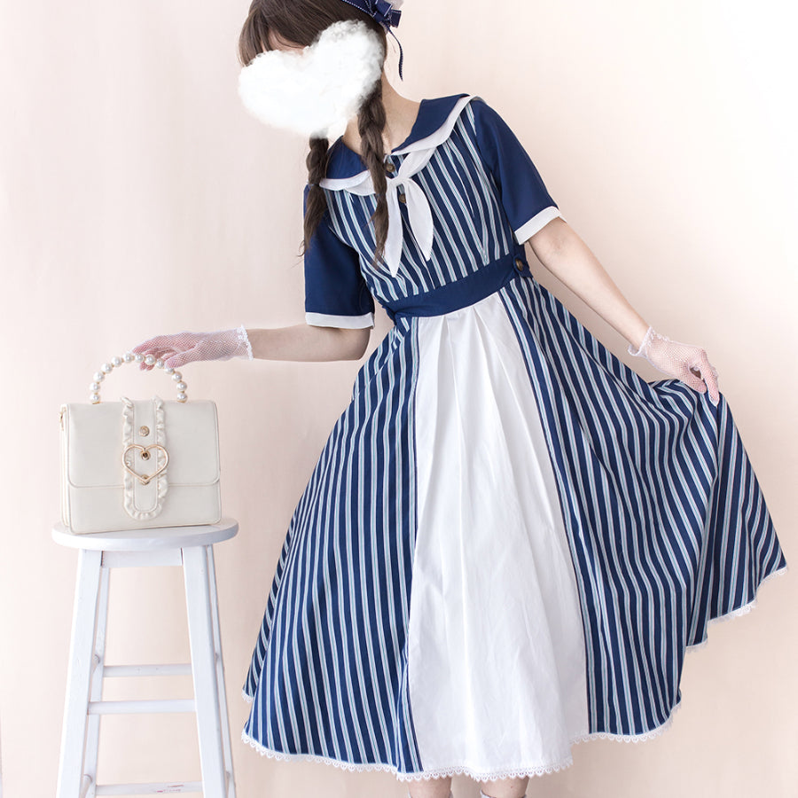 Summer Color Blocking Stripe Short-sleeved Dress