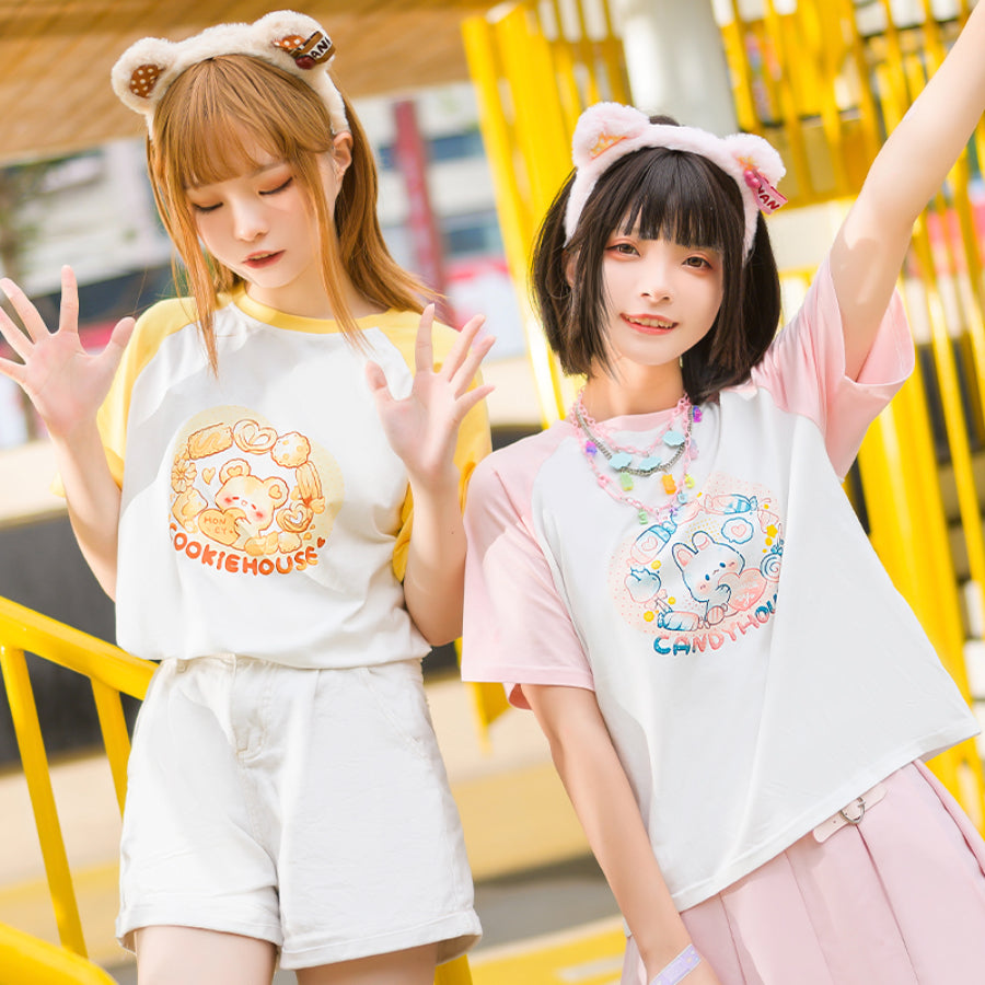 Japanese Cartoon Printed Short-sleeved Top