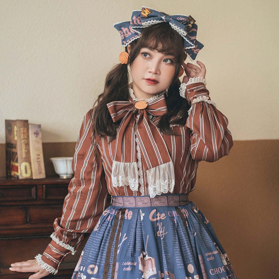 Chocolate Daily Sweet Lolita Stripe Long Sleeve Shirt