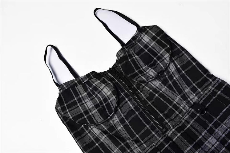 Gothic Grunge Spaghetti Strap Plaid Mini Dress Mp005895 Dress