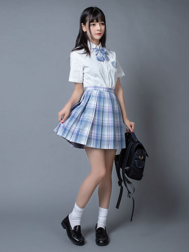 Clear Sky Jk School Uniform Blue Plaid Pleated Skirt Mp006132