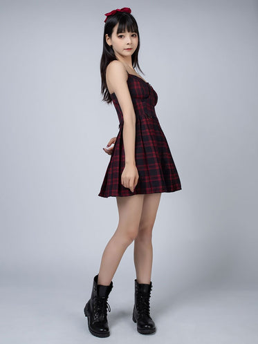 Gothic Grunge Spaghetti Strap Plaid Mini Dress Mp005895 Dress