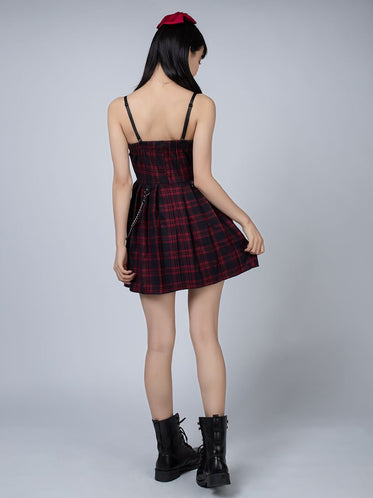 Gothic Grunge Spaghetti Strap Plaid Mini Dress Mp005895 Dress