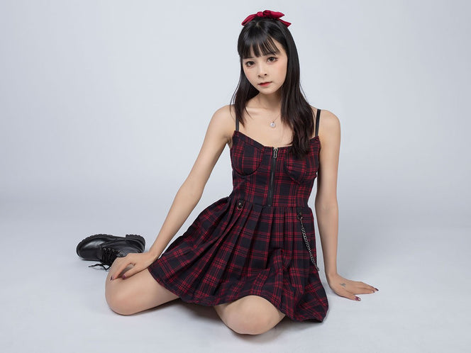 Gothic Grunge Spaghetti Strap Plaid Mini Dress Mp005895 Dress