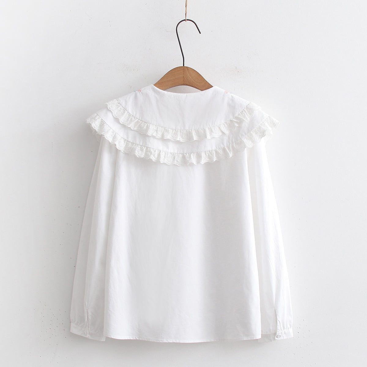 Sweet Embroidery Lace Doll Neck Long Sleeve Shirt