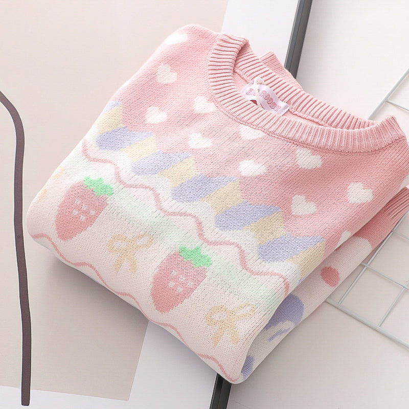 Soft Girl Cute Strawberry Round Neck Sweater