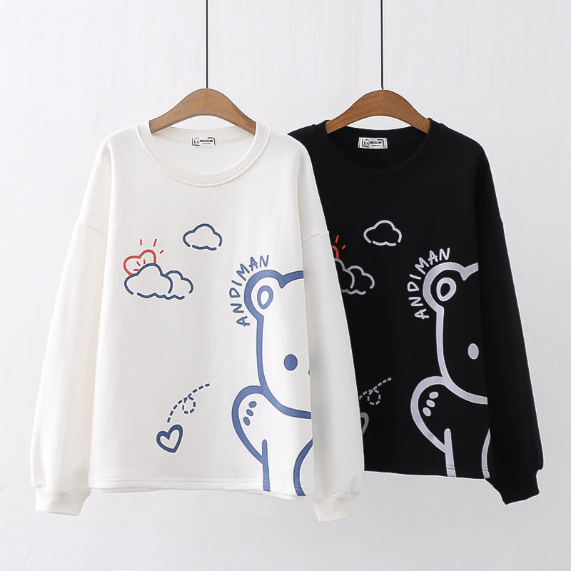 College Style Cute Cartoon Cloud Bear Long Sleeve Hoodie