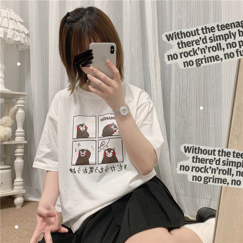 Soft Girl Kumamon Print Short Sleeves T-shirt