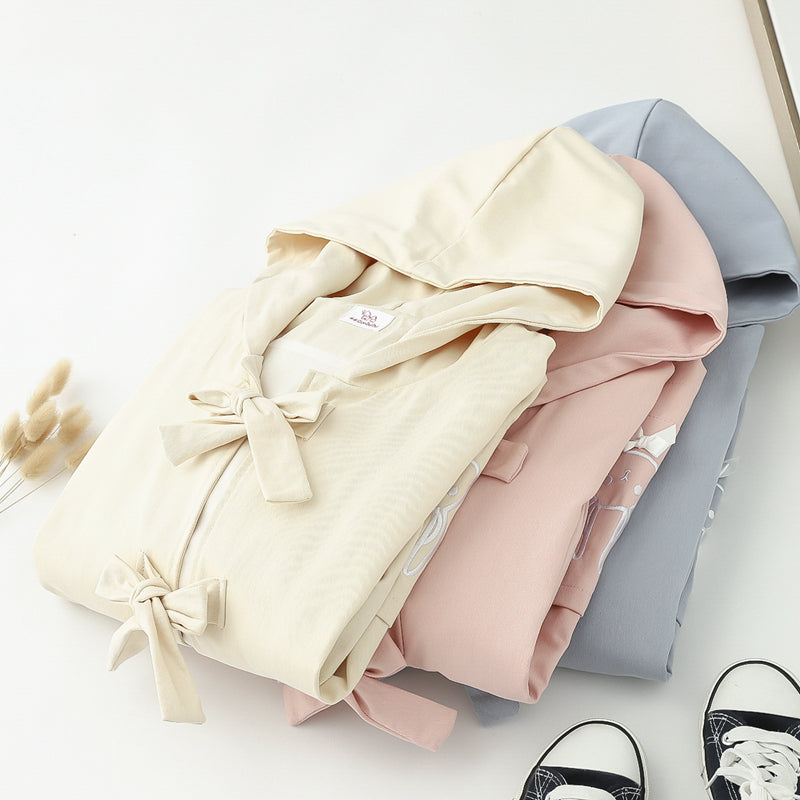 Soft Girl Sweet Bowknot Hooded Short Coat