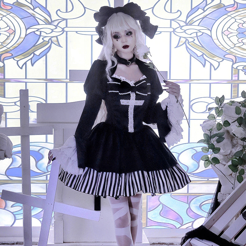 Halloween Gothic Dark Thick Fake Two-piece Lolita Dress