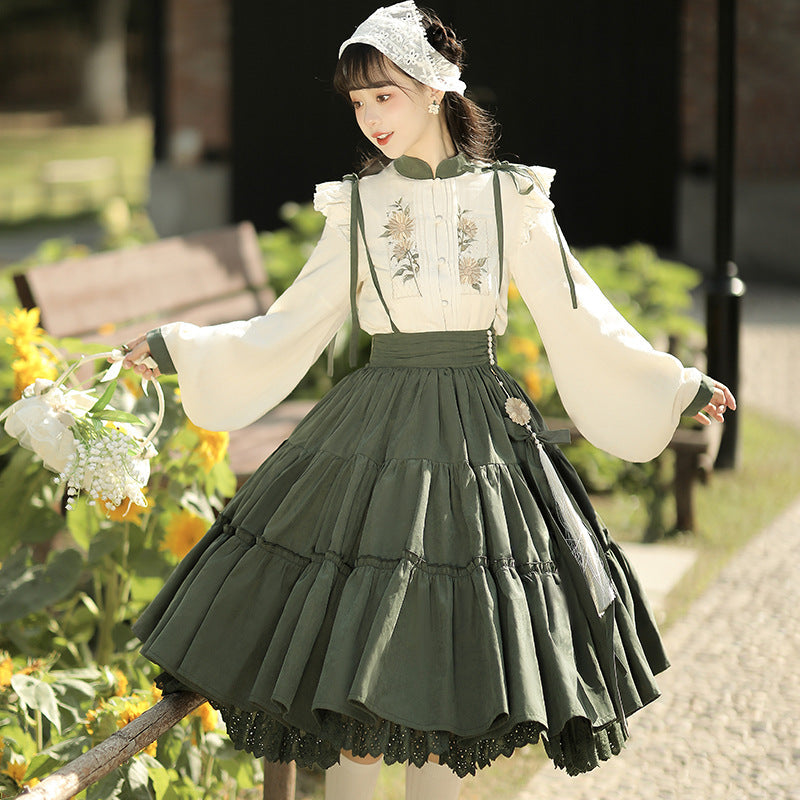 Chinese Style Sunflower Daily Lolita Strap Skirt