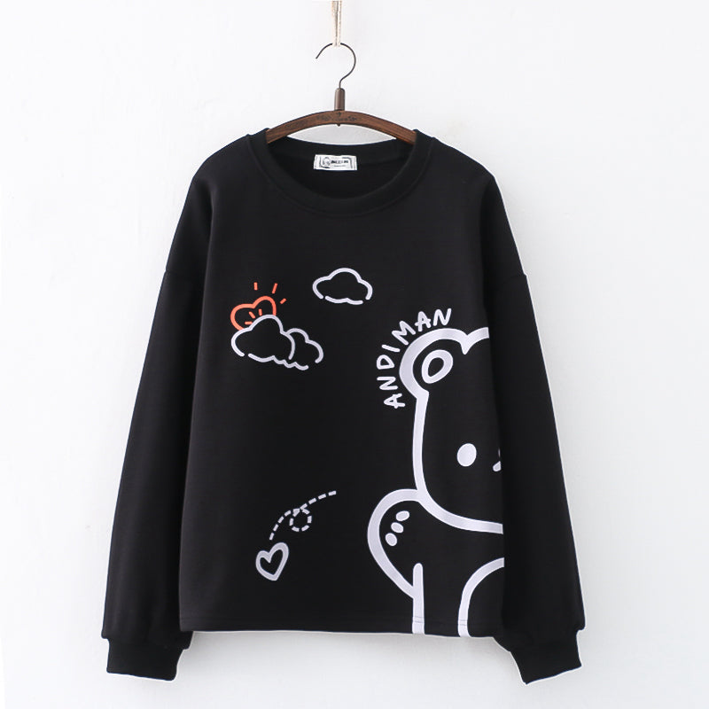 College Style Cute Cartoon Cloud Bear Long Sleeve Hoodie