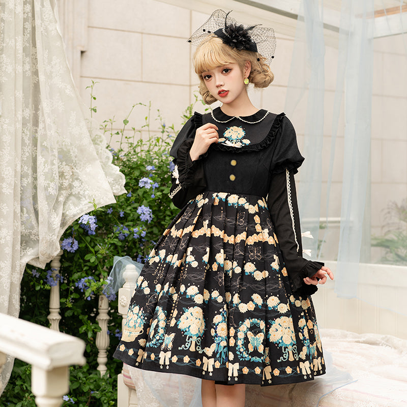 Winter Elegant Flowers Lolita Thickened Dress