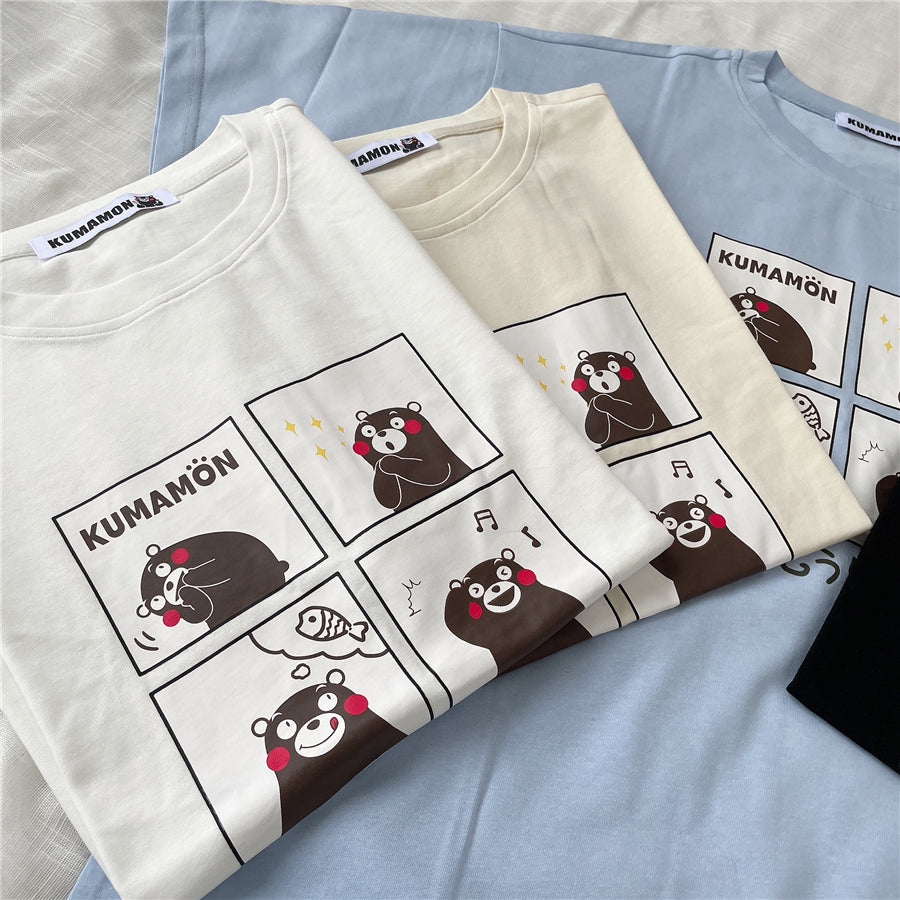 Soft Girl Kumamon Print Short Sleeves T-shirt