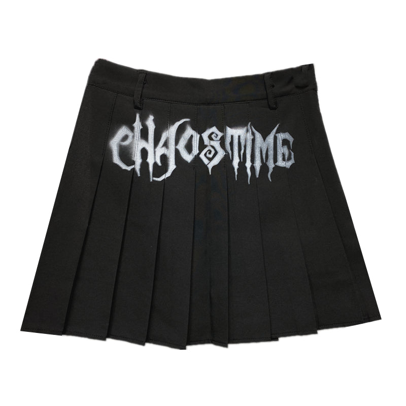 Punk Letter Black High Waist Pleated Skirt