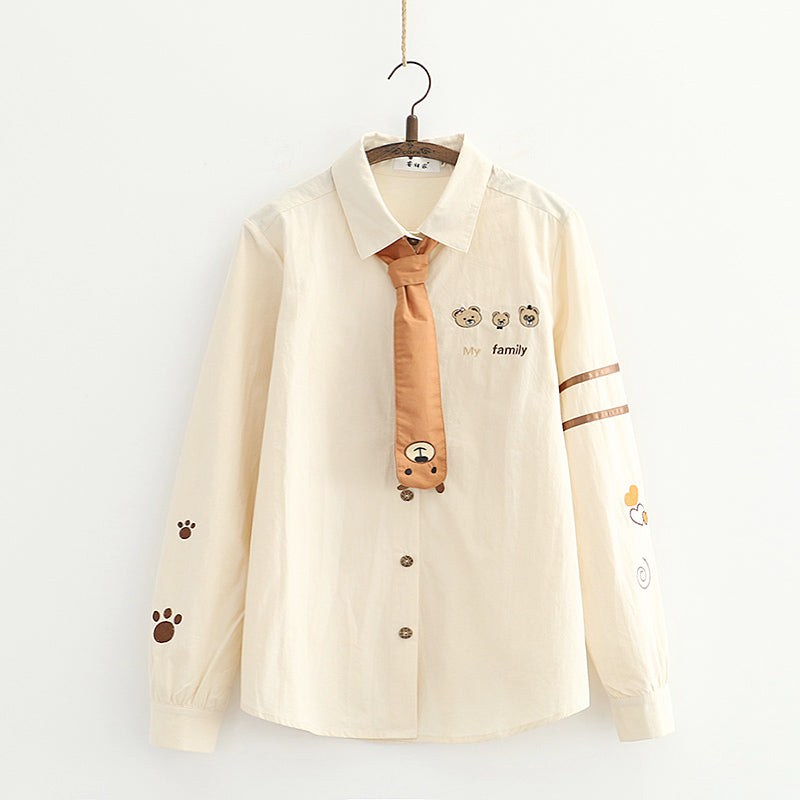 College Style Cute Cartoon Bear Tie Shirt