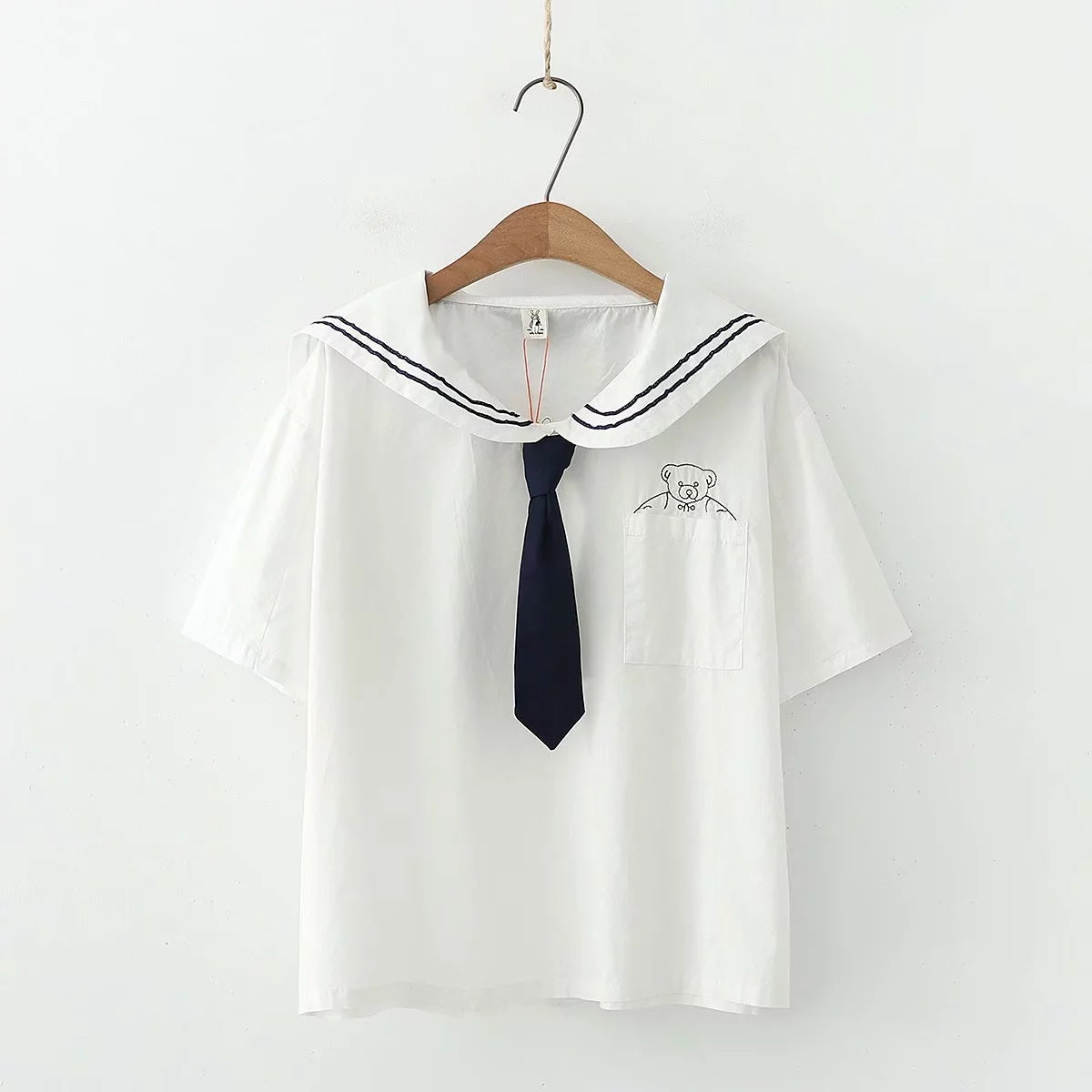 Academy Navy Tie Short Sleeve Shirt Bears Skirt Two-piece Set