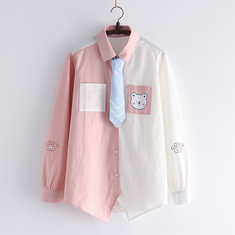 Soft Girl Cute Color Matching Long Sleeve Shirt