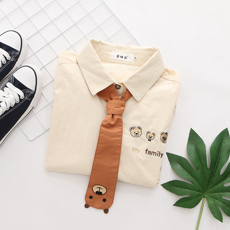 College Style Cute Cartoon Bear Tie Shirt