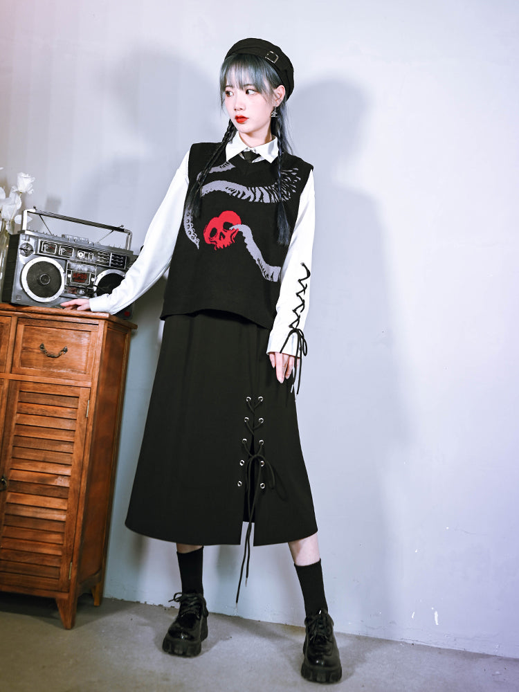 Winter Black Thickened Split A-line Long Skirt