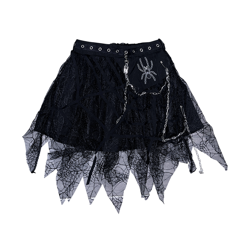 Punk Spider Chain Irregular Lace Skirt