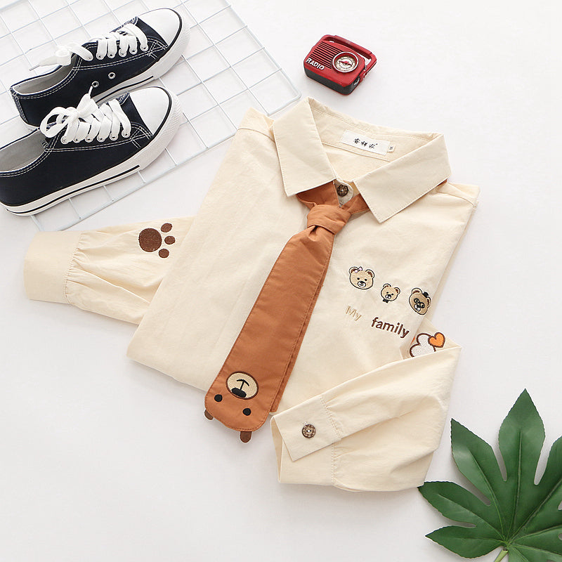 College Style Cute Cartoon Bear Tie Shirt