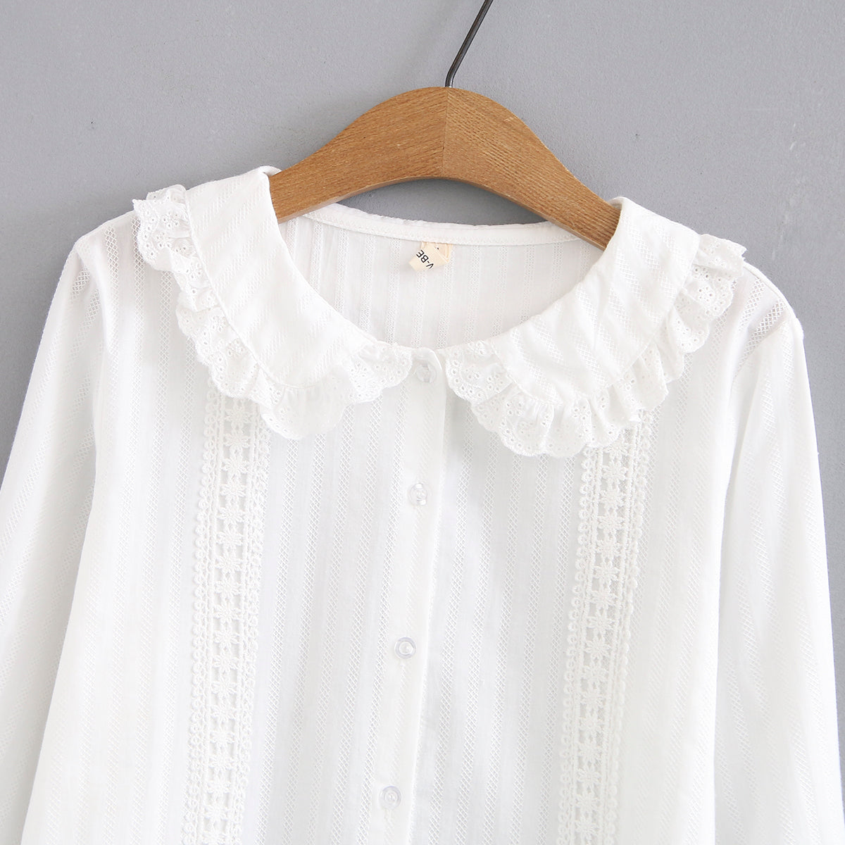 Soft Girl Sweet Doll Neck Lace Flare Sleeve Hollow Out Shirt S22291