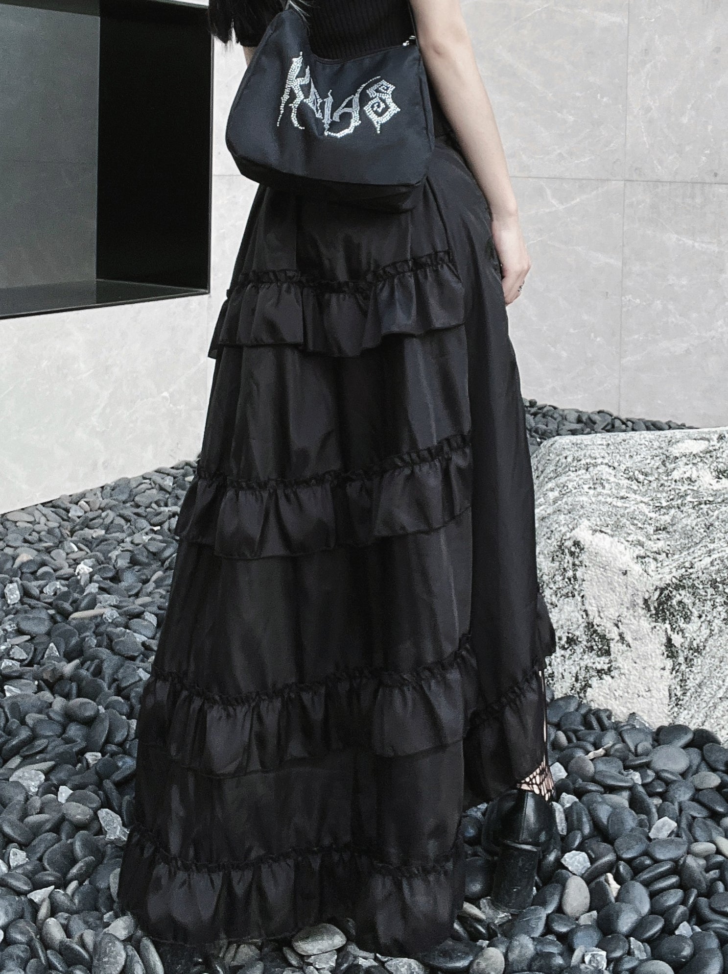 Gothic Irregular Pleated Letter Print Skirt