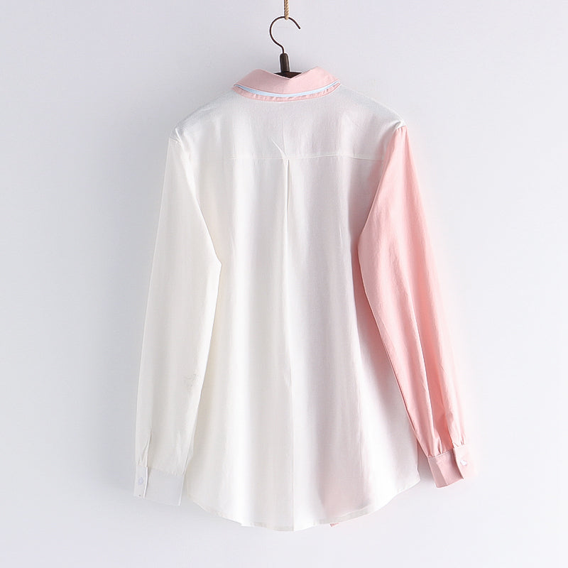 Soft Girl Cute Color Matching Long Sleeve Shirt