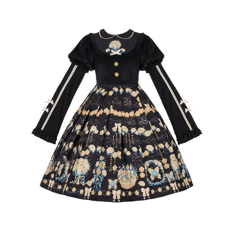 Winter Elegant Flowers Lolita Thickened Dress