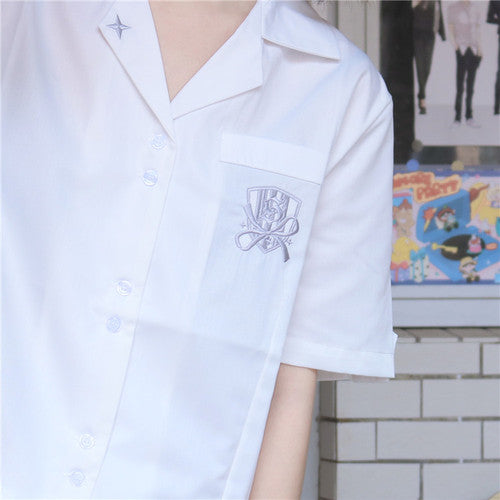 Japanese Style School JK Soft Girl Star Embroidery Short Sleeves Shirt