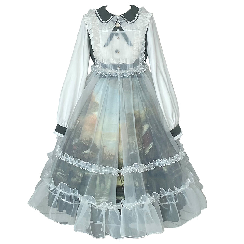 Oil Painting Pastoral Style Retro Sweet Spring And Summer Lolita Dress