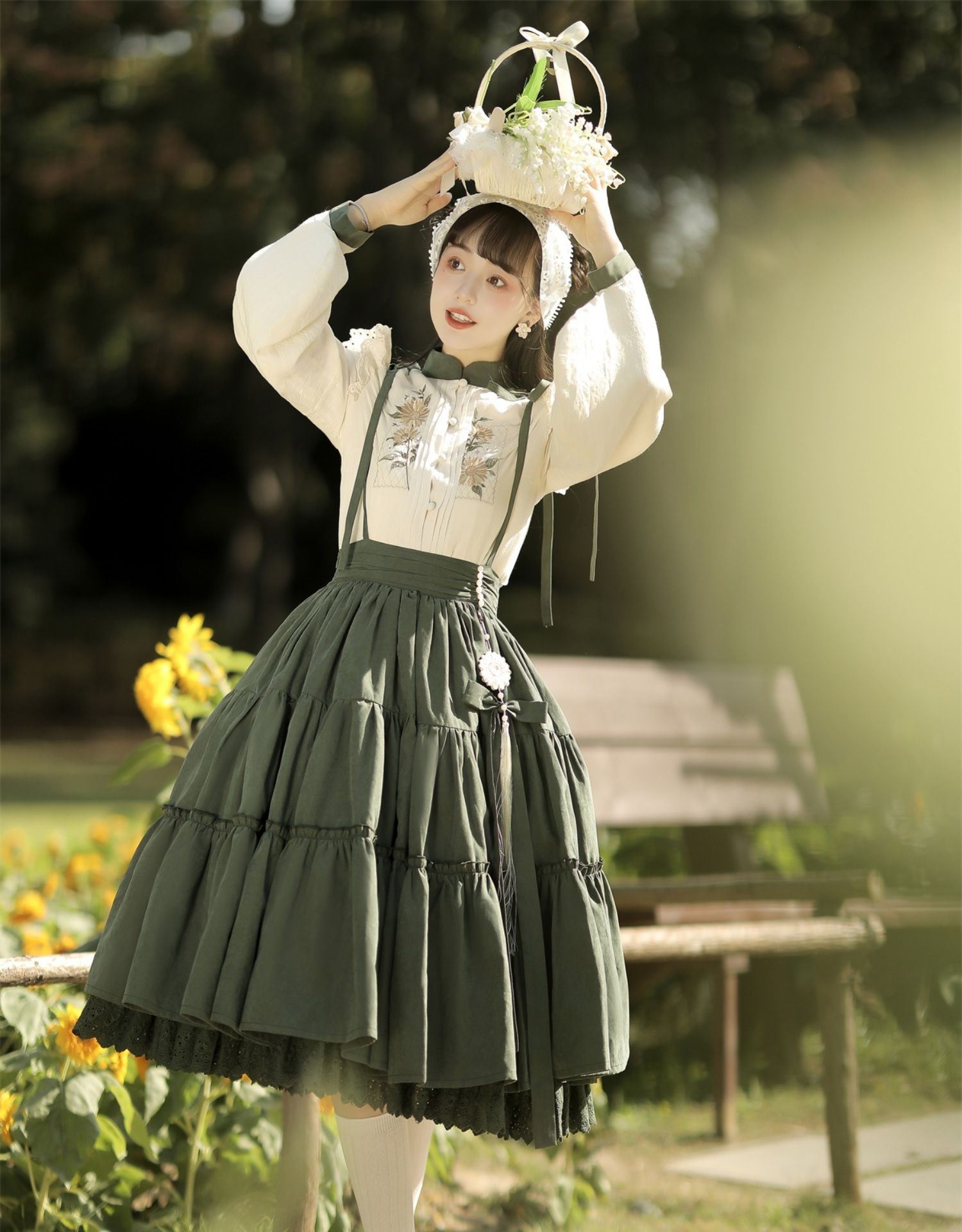 Chinese Style Sunflower Daily Lolita Strap Skirt