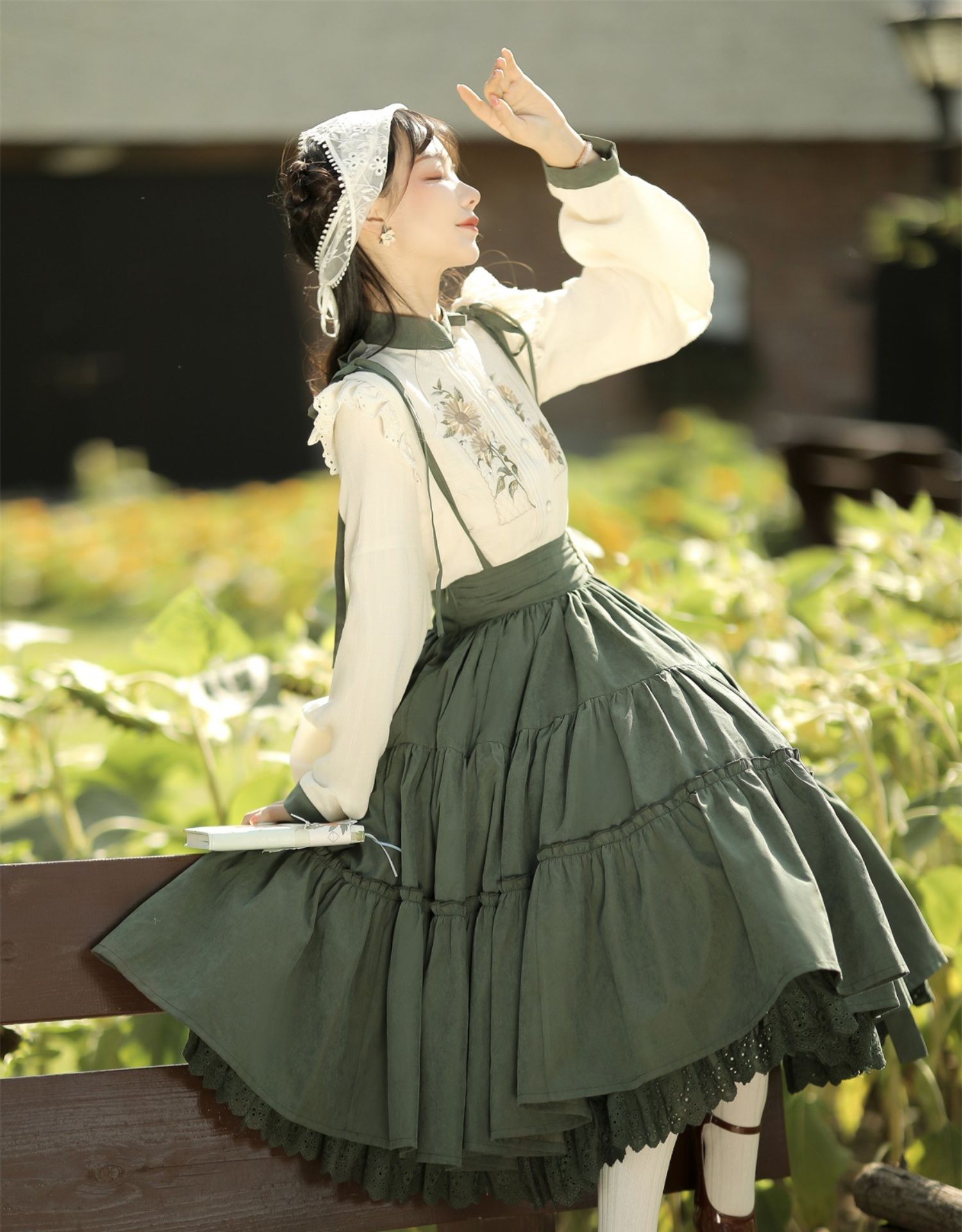 Chinese Style Sunflower Daily Lolita Strap Skirt