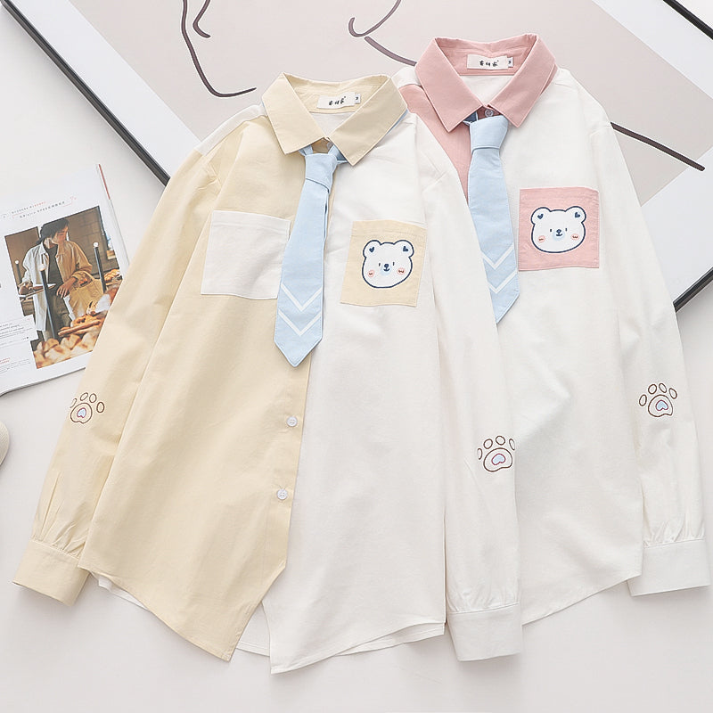 Soft Girl Cute Color Matching Long Sleeve Shirt