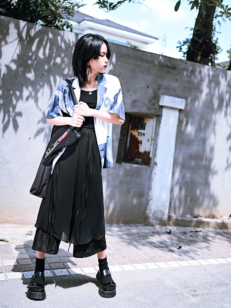 Black Casual Wide Leg Pants Loose Cropped Pants