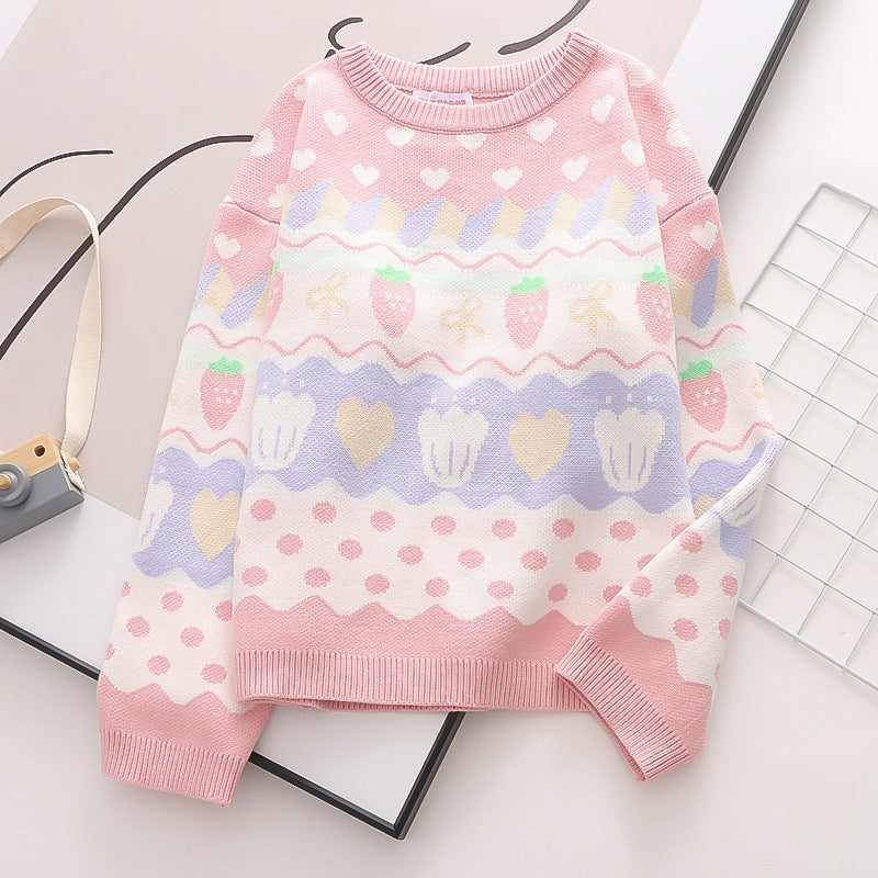 Soft Girl Cute Strawberry Round Neck Sweater